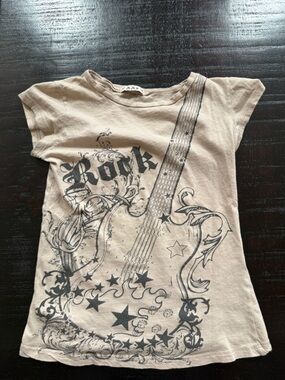 Graphic Guitar Print Beige Tank Top- vintage